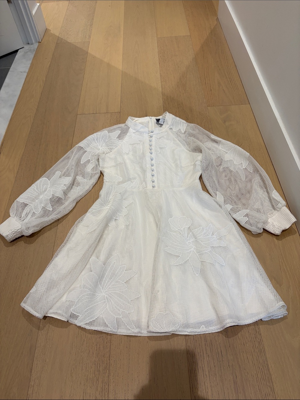 Anthropologie x Mare Mare White Floral Mesh Long-Sleeve Mini Dress - S small